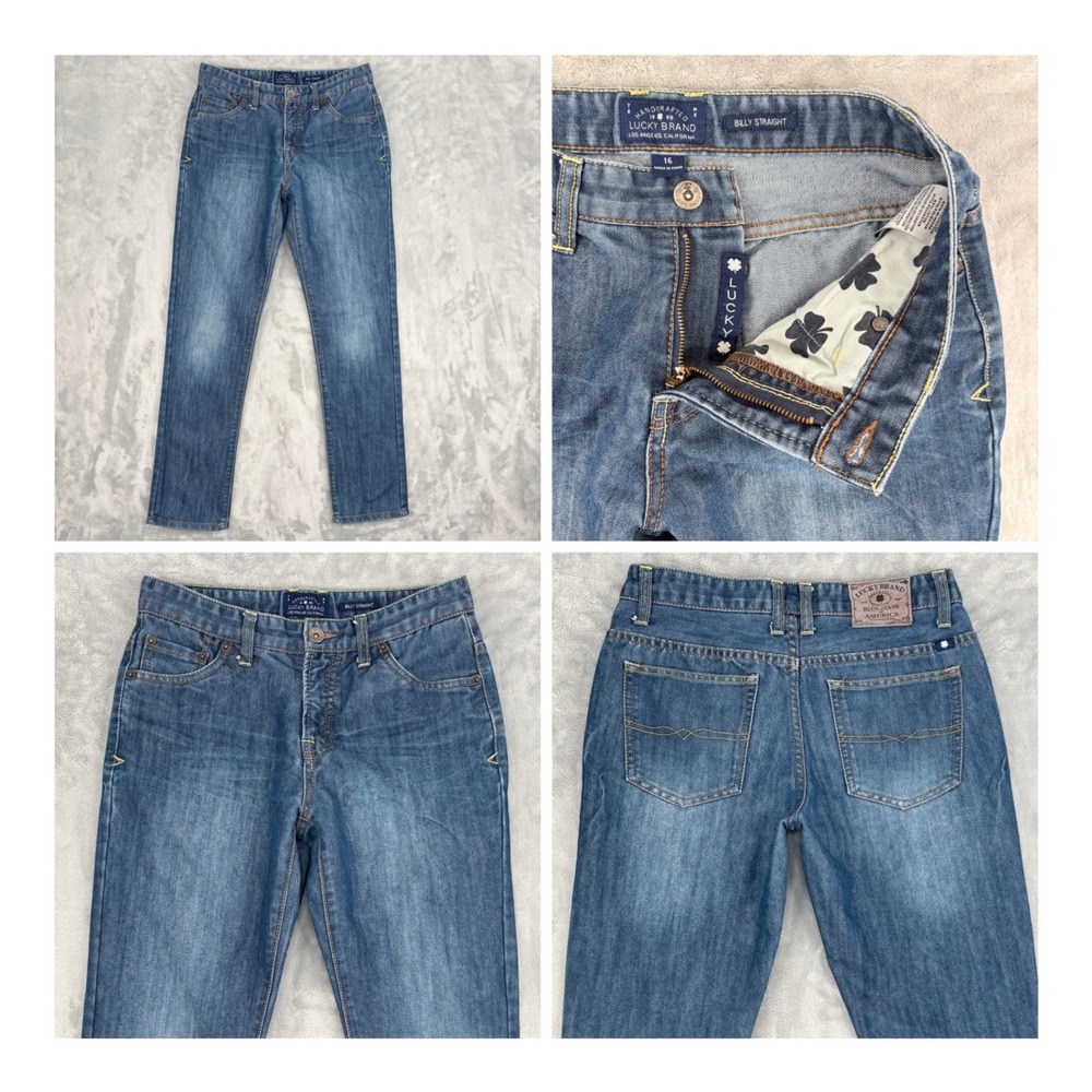 Lucky Brand Jeans Boys 16 (Fits 26x28.5) Blue Billy Straight Medium Wash Denim